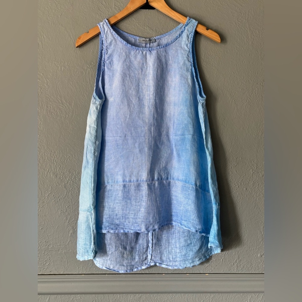 Grand Greece 100% Linen Tank Top Blue Lightweight Layered Size L